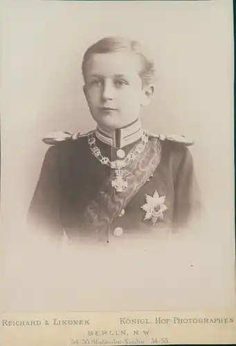 Kabinett Foto Prinz Eitel Friedrich von Preußen, 10 Jahre, Uniform, Orden, Portrait