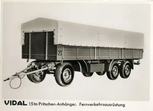 Foto Fahrzeug Firma Vidal Harburg, 15 t Pritschen-Anhänger, Fernverkehrsausrüstung