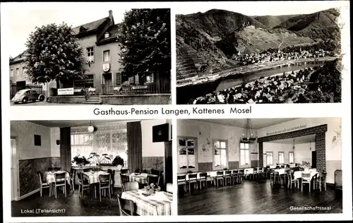 Ak Kattenes Löf an der Mosel, Gasthaus-Pension Langen, Gesellschaftssaal, Gesamtansicht