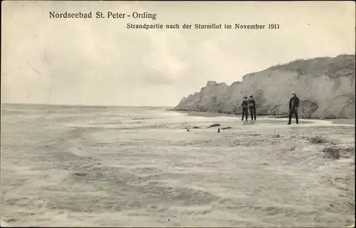 Ak Nordseebad Sankt Peter Ording, Strandpartie nach der Sturmflut im November 1911