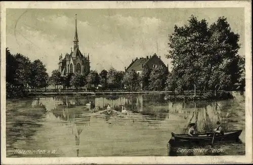 Ak Holzminden an der Weser, Mittlerer Teich