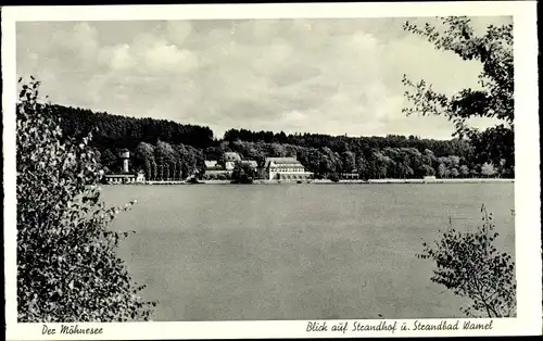 Ak Wamel Möhnesee im Kreis Soest Nordrhein Westfalen, Strandhof, Strandbad