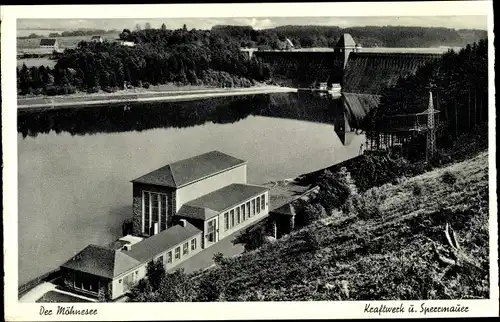 Ak Möhnesee im Kreis Soest Nordrhein Westfalen, Kraftwerk, Sperrmauer