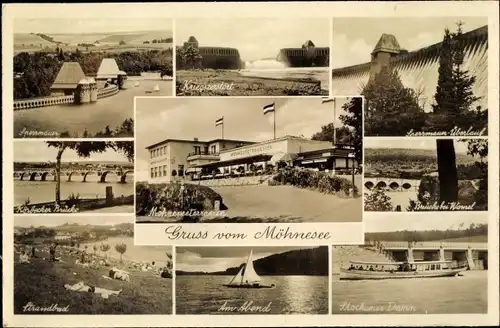 Ak Möhnesee in Westfalen, Möhnetalsperre, Terrasse, Stockumer Damm, Strandbad