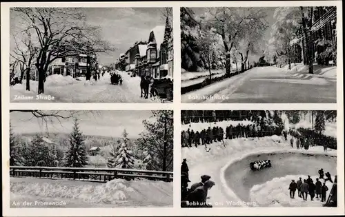 Ak Oberhof im Thüringer Wald, Bobkurve am Wadeberg, Straßenansichten, Winter