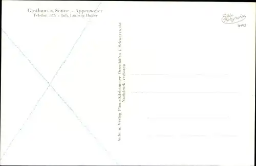 Ak Appenweier in Baden Schwarzwald, Gasthaus zur Sonne
