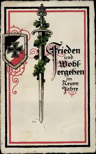 Wappen Ak Glückwunsch Neujahr, Frieden und Wohl, Kaiserreich, Schwert, Wappen