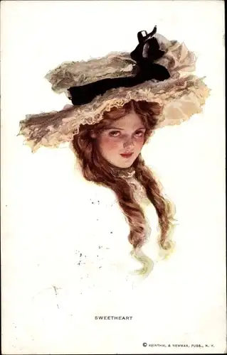 Künstler Ak Fisher, Harrison, Junge Frau mit großem Hut, lange Haare, brünett, Sweetheart