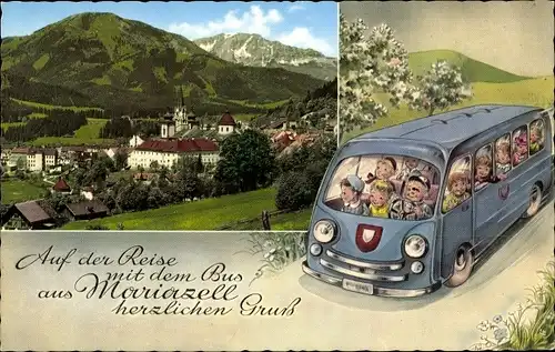 Passepartout Ak Mariazell Steiermark, Panorama, Reisebus
