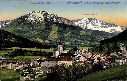 Ak Mariazell Steiermark, Panorama, Gemeindealpe, Oetscher