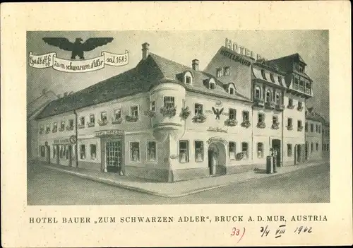 Ak Bruck an der Mur Steiermark, Hotel Bauer Zum schwarzen Adler