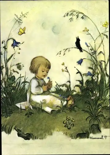 Künstler Ak Hummel, Berta, Kind auf der Blumenwiese