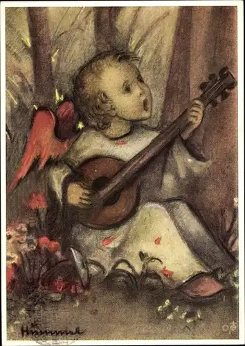 Künstler Ak Hummel, Berta, Nr. 14469, Glückwunsch Weihnachten, Engel mit Laute