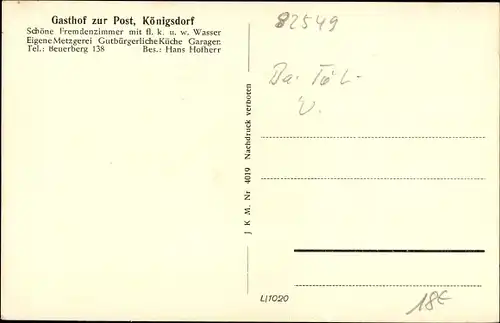 Künstler Ak Königsdorf in Oberbayerrn, Panorama, Gasthof zur Post