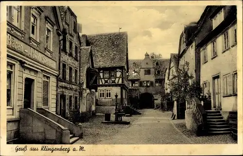 Ak Klingenberg am Main Unterfranken, Straße, Wasserpumpe, Restauration zum Bären