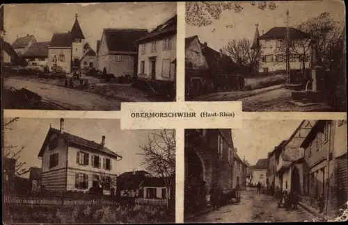 Ak Obermorschwihr Obermorschweier Elsass Haut Rhin, Straße, Wohnhäuser, Kirche