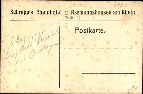Ak Assmannshausen Rüdesheim am Rhein, Schrupps Rheinhotel