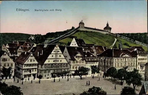 Leuchtfenster Ak Esslingen am Neckar, Marktplatz, Burg