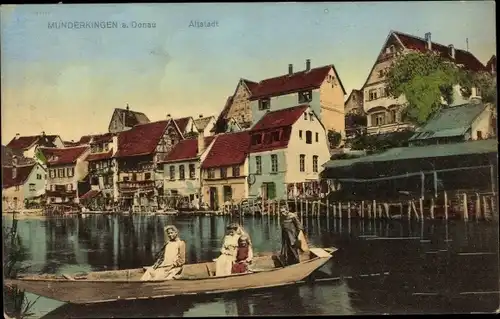 Ak Munderkingen an der Donau, Ruderboot, Altstadt