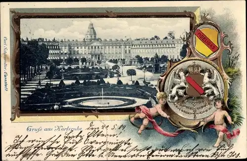Präge Wappen Passepartout Ak Karlsruhe in Baden, Schloss, Fidelidas