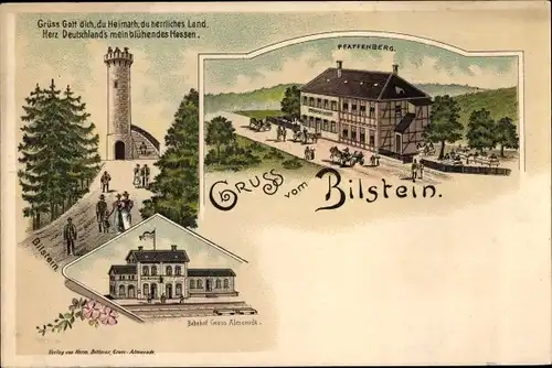 Litho Bilstein im Kaufunger Wald bei Großalmerode, Bahnhof Groß Almerode, Pfaffenberg, Aussichtsturm