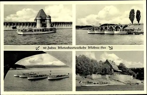 Ak Möhnesee im Kreis Soest Nordrhein Westfalen, Motorboote, Talsperre