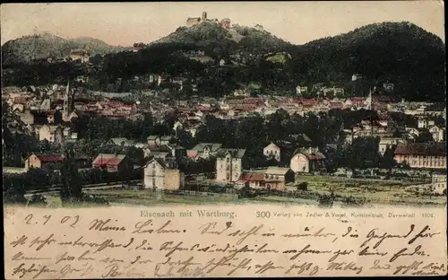 Ak Lutherstadt Eisenach in Thüringen, Gesamtansicht mit Wartburg