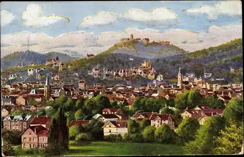 Künstler Ak Eisenach Thüringen, Gesamtansicht der Stadt mit der Wartburg