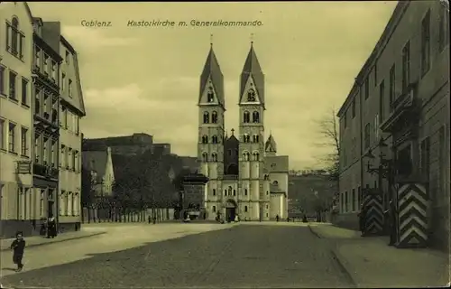 Ak Koblenz am Rhein, Kastorkirche mit Generalkommando