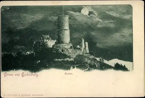 Ak Bad Godesberg Bonn am Rhein, Ruine bei Nacht