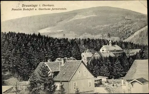 Ak Braunlage im Oberharz, Pension Bodefall und Gasthaus Jermerstein