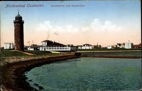 Ak Nordseebad Cuxhaven, Leuchtturm, Seepavillon