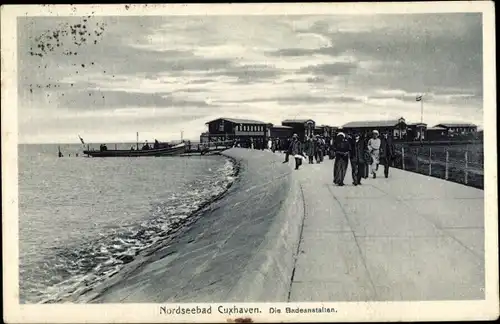 Ak Cuxhaven in Niedersachsen, Promenade, Badeanstalten