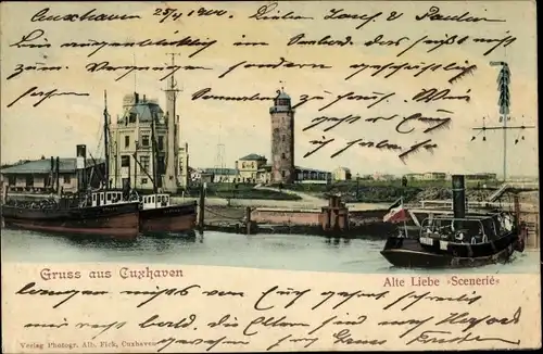 Ak Nordseebad Cuxhaven, Alte Liebe Scenerie, Leuchtturm