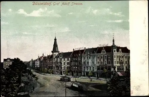 Ak  Düsseldorf am Rhein, Graf Adolf Straße, Straßenbahnen