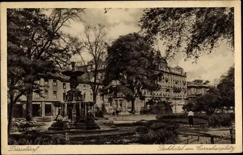 Ak Düsseldorf am Rhein, Corneliusplatz, Parkhotel, Brunnen