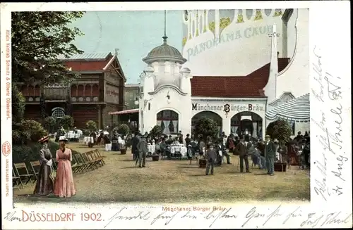 Ak Düsseldorf am Rhein, Gesellige Runde im Münchener Bürger Bräu, Panorama Caub, 1902