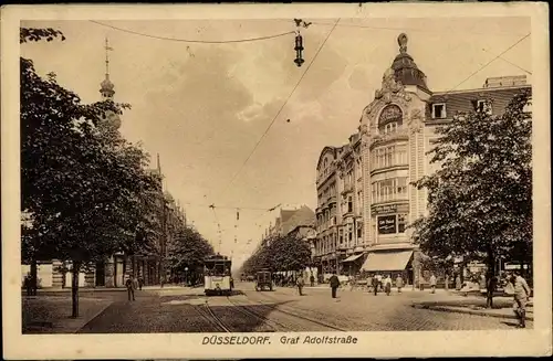 Ak Düsseldorf am Rhein, Graf Adolfstraße, Straßenbahn, Cafe Palast