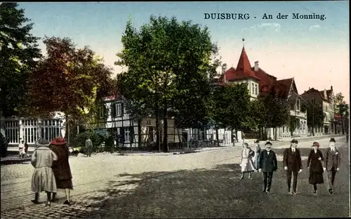 Ak Duisburg im Ruhrgebiet,  Monning, Fachwerkhaus, Passanten