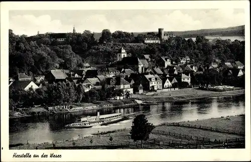 Ak Herstelle Beverungen an der Weser, Blick auf den Ort, Salondampfer