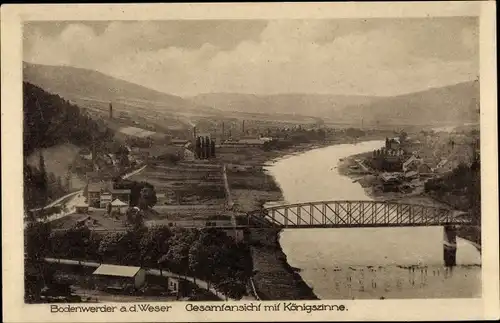 Ak Bodenwerder an der Weser, Gesamtansicht, Königszinne, Brücke