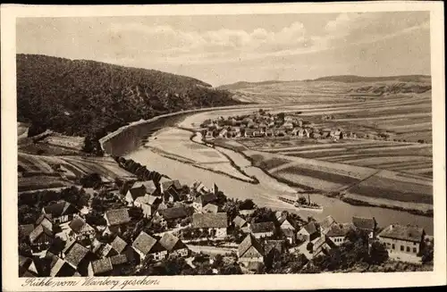 Ak Rühle Bodenwerder im Weserbergland, Stadtpanorama vom Weinberg, Flusspartie