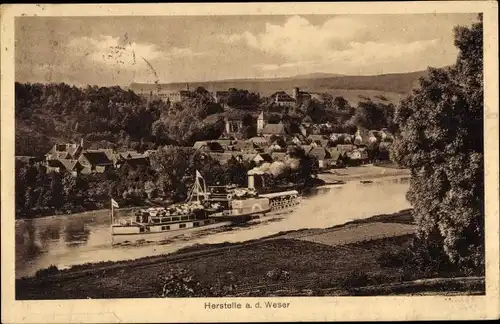 Ak Herstelle Beverungen an der Weser, Blick auf den Ort, Salondampfer