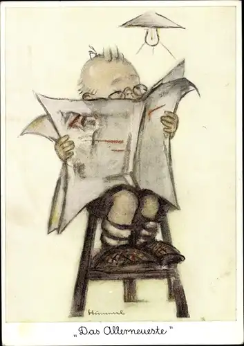 Künstler Ak Hummel, Berta, Nr. 5728, Das Allerneueste, Junge liest Zeitung