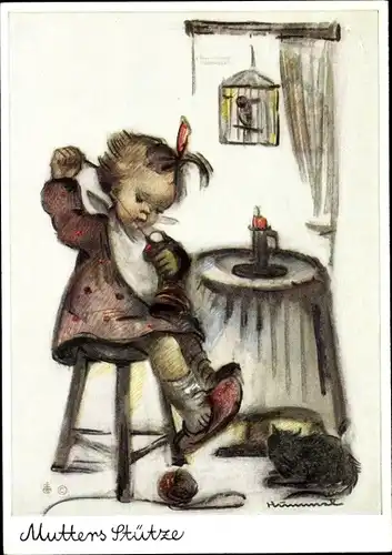 Künstler Ak Hummel, Berta, Mutters Stütze