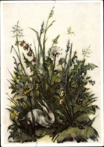 Künstler Ak Hummel, Berta, Nr. 5675, Glückwunsch Ostern, Häslein im Grünen