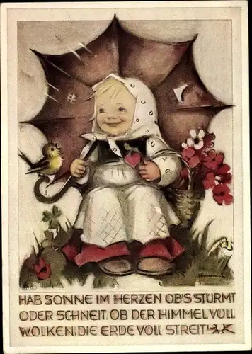 Künstler Ak Hummel, Berta, Nr. 5832, Hab Sonne im Herzen, Mädchen mit Regenschirm