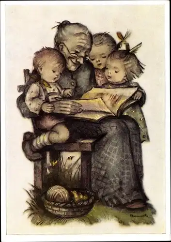Künstler Ak Hummel, Berta, Nr. 14283, Großmutter erzählt