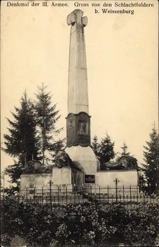 Ak Wissembourg Weißenburg Elsass Bas Rhin, Denkmal der III. Armee, Schlachtfeld