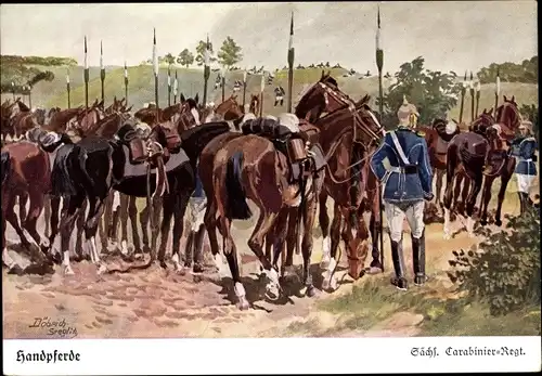 Künstler Ak Döbrich Steglitz, Handpferde, Sächsisches Carabinier Regiment